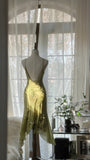 Green Romantic Fashion Elegant Delicate Floral Appliqu¨¦ Beaded Spaghetti Straps Midi/Short Chiffon Ruffle Ball Gown Evening Gown Party Gown HZ1023