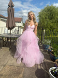Pink fashion sweet long elegant tulle floor-length ball gown evening gown graduation gown coming of age ceremony gown HZ1023