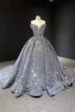 Silver/Red/Green Shiny Gorgeous Sequined Long Prom Dress Evening Dress Off Shoulder Adult Ceremony Dress HZ1023