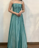Green Charming Fashion Exquisite Beading Long Elegant Tulle Satin Ball Gown Evening Gown Party Dress HZ1023