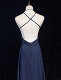Dark Blue Shiny Fashionable Elegant Long Backless Floor Length Tulle Ball Gown Evening Gown Party Dress Prom Gown Bridesmaid Dress Graduation Gown HZ1023