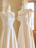 Champagne Color Gentle Elegant Fashion Retro Long Satin Ball Gown Evening Gown Wedding Guest Party Dress Bridesmaid Dress Prom Dress HZ1023