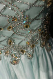 Green Gorgeous Shiny Elegant Exquisite Gemstone Beaded Tulle Long Backless Ball Gown Evening Gown Party Dress Prom Gown HZ1023