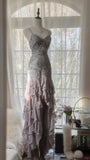 Purple Romantic Gorgeous Exquisite Elegant Beaded Lace Long Chiffon Evening Gown Ball Gown Prom Dress Birthday Holiday Party Dress HZ1023