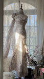Pink Romantic Fashion Elegant Exquisite Beaded Spaghetti Straps Long Tulle Chiffon Ruffle Ball Gown Evening Dress Party Dress HZ1023