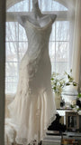 Ivory White Elegant Fashion Exquisite Floral Beading Long Chiffon Ball Gown Evening Dress Party Dress HZ1023