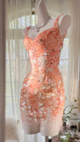 Orange Grapefruit Luxurious Sfumato Exquisite shiny Beads Short sequins Chiffon Fairy Homecoming Dress Prom Dress Evening Dress Cocktail Party Dress Prom Dress Date Dress HZ1023