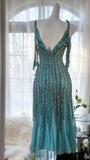 Green Luxury Gorgeous Retro Fashion Exquisite Tassel Beaded Mid-Length Chiffon Ball Gown Birthday Party Dress Evening Dress Prom Dress HZ1023