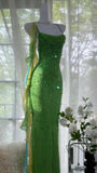 Green Beautiful Charming Fashion Elegant Sparkling Exquisite Sequin Beaded Long Chiffon Ball Gown Evening Gown Birthday Party Gown Prom Gown Graduation Gown HZ1023