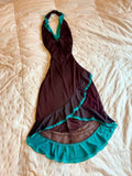 Black vintage fashion suspenders long elegant chiffon blue ruffle formal prom dress, evening dress, party dress HZ1023