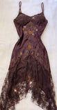 Brown Vintage Elegant Exquisite Floral Beading Spaghetti Strap Long Satin Lace Ball Gown Evening Dress Birthday Party Dress Prom Dress HZ1023