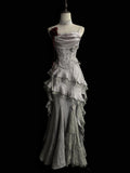 White solid color retro fashion spaghetti straps long mermaid slim lace ball gown evening dress HZ1023