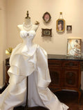 White gorgeous fashion elegant long satin exquisite jewel floor-length ball gown evening dress party dress prom dress wedding dress HZ1023