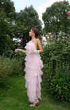 Pink Sweet Backless Long Tulle Ball Gown Evening Dress Party Dress HZ1023