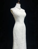 White Retro Fashion Sweetheart Neck Elegant Exquisite Lace Long Lace Tulle Floor Length Trailing Ball Gown Evening Gown Prom Gown Wedding Dress HZ1023