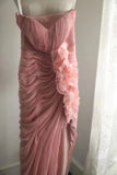 Pink elegant unique long tulle bias cut irregular pleated fishtail ball gown dinner party evening dress wedding adult ceremony birthday party HZ1023