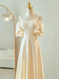Champagne Elegant Fashion Long Floor Length Satin Bridesmaid Dresses Ball Gown Evening Gown Wedding Guest Party Gown Wedding Mother of the Wedding Dress HZ1023