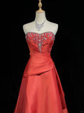 Red Gorgeous Vintage Shiny Elegant Delicate Rhinestone Beaded Satin Floor Length Fairy Ball Gown Evening Gown Party Gown Prom Gown Red Waltz HZ1023