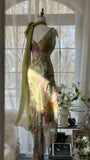 Green Romantic Gradient Fashion Elegant Exquisite Beading Long Chiffon Ball Gown Evening Dress Birthday/Wedding Guest/Holiday Party Dress Prom Dress Valentine's Day Date Dress HZ1023