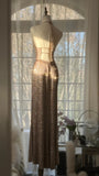 Champagne Gorgeous Shiny Exquisite Beaded Spaghetti Straps V Neck Long Sequined Chiffon Ball Gown Evening Dress Party Dress HZ1023