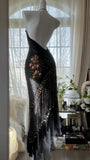 Black Vintage Fashion Delicate Floral Tassel Beaded Long Chiffon Ball Gown Birthday Party Dress Evening Gown Prom Dress HZ1023