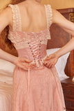 Pink Sweet Stylish Elegant Mid Length Exquisite Lace Satin Homecoming Dress Prom Dress Evening Dress Wedding Guest Party Dress Graduation Dress HZ1023