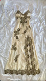 Champagne color gorgeous fashion exquisite beaded lace spaghetti strap long satin ball gown evening dress party dress HZ1023