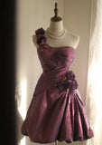Symphony Purple Fashion Sexy Handmade Rose Flower Short Taffeta Satin Homecoming Dress Birthday Party Dress Cocktail Party Dress Evening Dress Retro Princess Dress Wedding Adult Ceremony Birthday Party HZ1023
