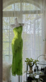 Green gorgeous fashion one shoulder elegant vintage exquisite beaded long chiffon ball gown evening dress birthday party dress prom dress HZ1023