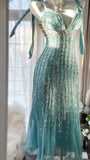 Green Luxury Gorgeous Retro Fashion Exquisite Tassel Beaded Mid-Length Chiffon Ball Gown Birthday Party Dress Evening Dress Prom Dress HZ1023
