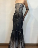 Black White/Green Retro Fashion Gradient Exquisite Floral Long Tulle Prom Dress Evening Dress Party Dress HZ1023