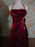 Yellow/Green/Burgundy Shiny Elegant Delicate Floral Backless Long Ball Dress Evening Dress Birthday Party Dress HZ1023