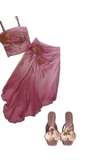 Pink Gorgeous Exquisite Beaded Spaghetti Strap Long Chiffon Elegant Suit Ball Gown Evening Dress Party Dress Prom Dress HZ1023