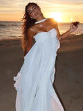 White pure color youthful elegant sweet long chiffon ruffle irregular skirt seaside beach holiday party dress evening dress prom dress HZ1023