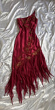 Red one shoulder fashion embroidered floral long elegant satin chiffon ruffle party dress prom dress evening gown HZ1023
