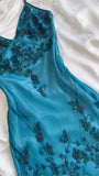 Blue shiny fashion exquisite beaded spaghetti strap long chiffon ball gown evening dress party dress HZ1023