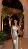 Blue/SilverStrapless Lace Off-shoulder Fashion Long Satin Ball Gown Evening Dress Party Dress HZ1023