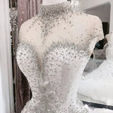 White luxury beaded long slim fit ball gown evening dress mermaid wedding dress HZ1023