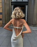 Ivory Fashion Chic Long Sexy Backless Satin prom dress Evening Dress Party Dress HZ1023