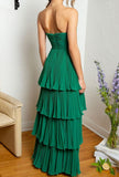 Cream Yellow/Light Pink/Green Fashion Elegant Strapless Long Chiffon Layered Ball Gown Evening Dress Wedding Bridesmaid Party Dress Prom Dress HZ1023