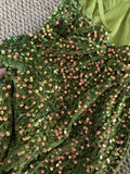 Green Vintage Fashion Shiny Elegant Spaghetti Straps Floor Length Velvet Sequin Ball Gown Evening Gown Party Dress Prom Gown HZ1023