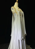 White Vintage Ancient Greek Goddess Gorgeous Sparkling Elegant Exquisite Gold Rhinestone Beads Tulle Long Mermaid Floor Length Trail Slim Fairy Ball Gown Evening Gown Party Dress Prom Gown HZ1023