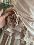 Stunning Champagne Sweet Cute Short Irregular Floral and Irregular Hem Chiffon Satin Homecoming Dress Evening Dress Birthday Party Dress Prom Dress Prom Dress HZ1023