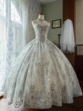 White shiny luxury gorgeous princess exquisite gemstone beads fashionable and elegant long tulle floor-length ball gown evening gown graduation gown adult ceremony gown wedding dress HZ1023