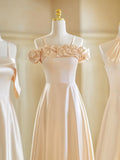 Champagne Color Gentle Elegant Fashion Retro Long Satin Ball Gown Evening Gown Wedding Guest Party Dress Bridesmaid Dress Prom Dress HZ1023