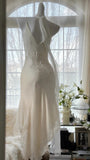 Ivory White Elegant Fashion Exquisite Floral Beading Long Chiffon Ball Gown Evening Dress Party Dress HZ1023