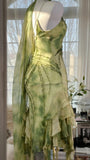 Green Romantic Elegant Exquisite Beaded Backless Long Chiffon Ruffle Homecoming Dress Prom Dress Evening Dress Birthday Vacation Party Dress HZ1023