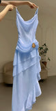 Ivory White Vintage Spaghetti Strap Long Chiffon prom dress Evening Dress Party Dress HZ1023