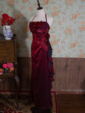 Yellow/Green/Burgundy Shiny Elegant Delicate Floral Backless Long Ball Dress Evening Dress Birthday Party Dress HZ1023