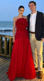Red unique design three-dimensional rose long elegant ball gown evening dress wedding guest dress HZ1023